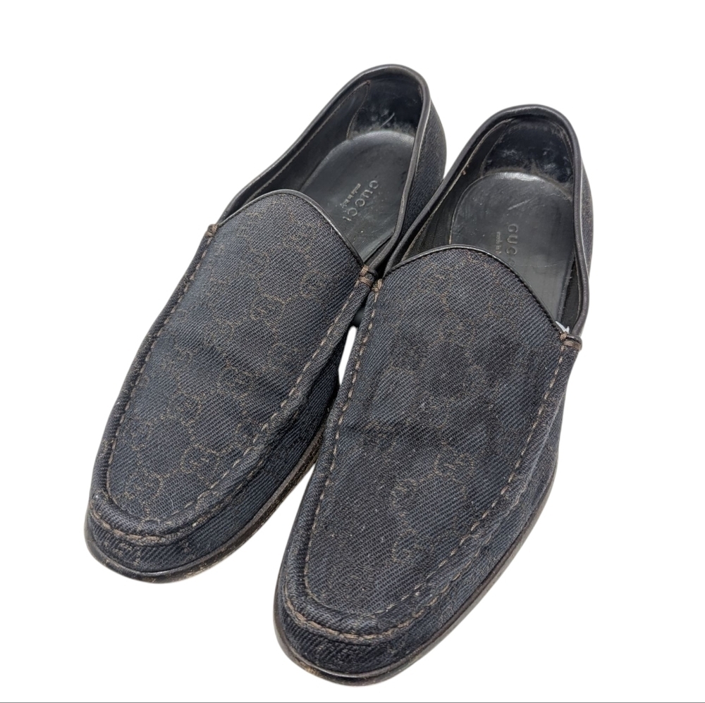 Gucci Black/Brown GG Monogram Web Denim & Leather Vintage Loafer Size 9.5 - Picture 9 of 15